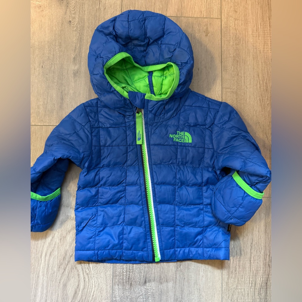 The North Face Kids Blue Puffer Jacket with Green Trim